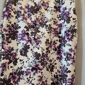 Ann Taylor Factory Purple and Cream Floral Midi Skirt